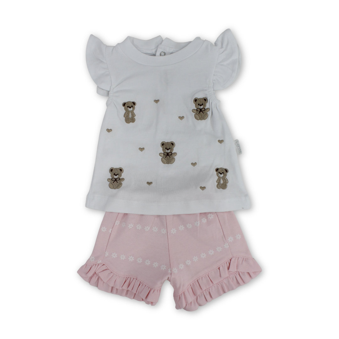 Baby Girls Cotton Outfit Set – Teddy Bear Embroidery - Clothing - Bumber