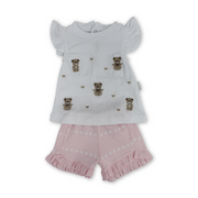 Baby Girls Cotton Outfit Set – Teddy Bear Embroidery