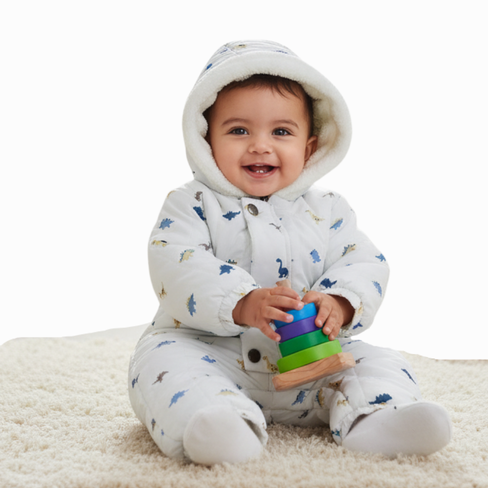 Baby Boys Waterproof Hooded Overall - Dinos Print