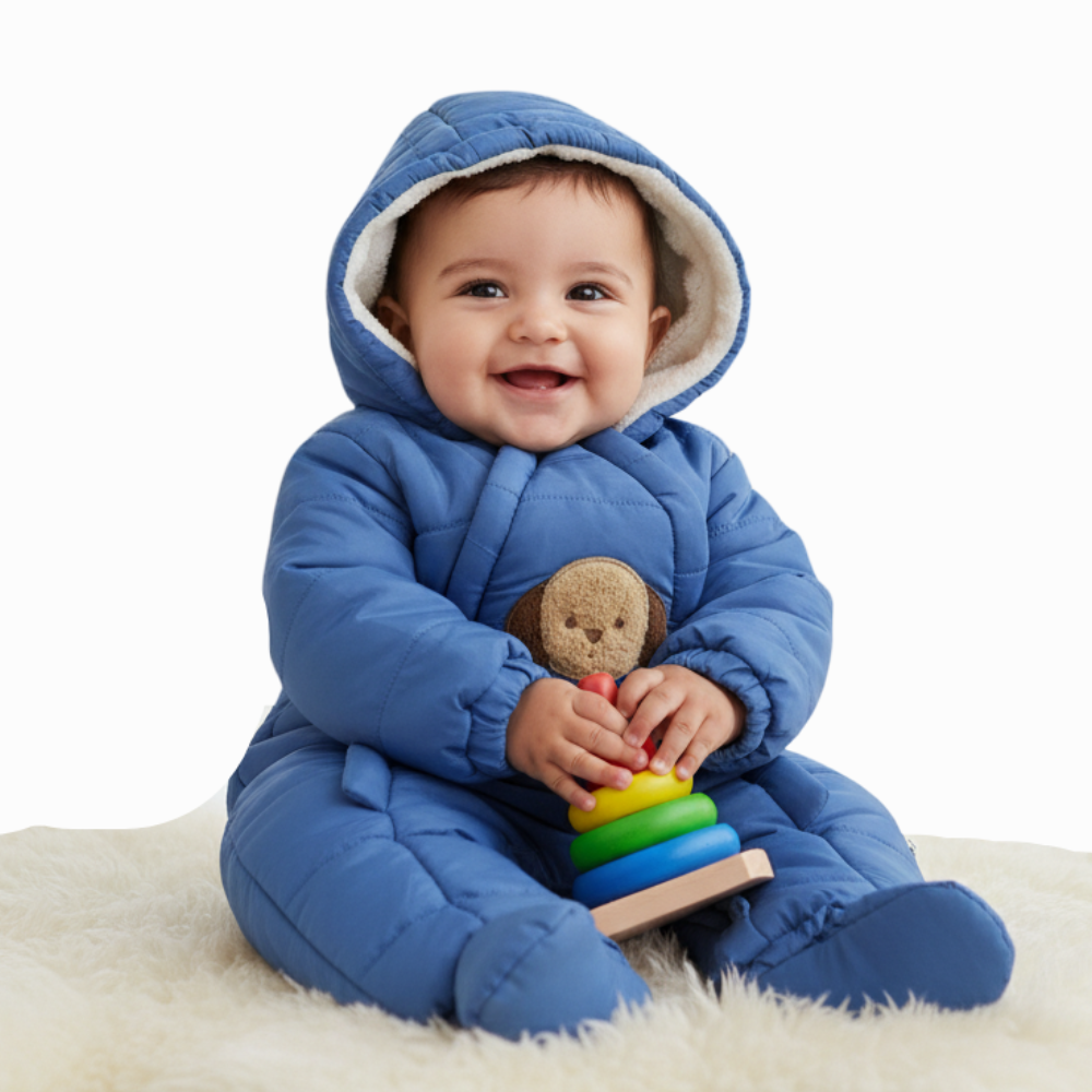 Baby Girls Waterproof Hooded Overall - Dog Face Design