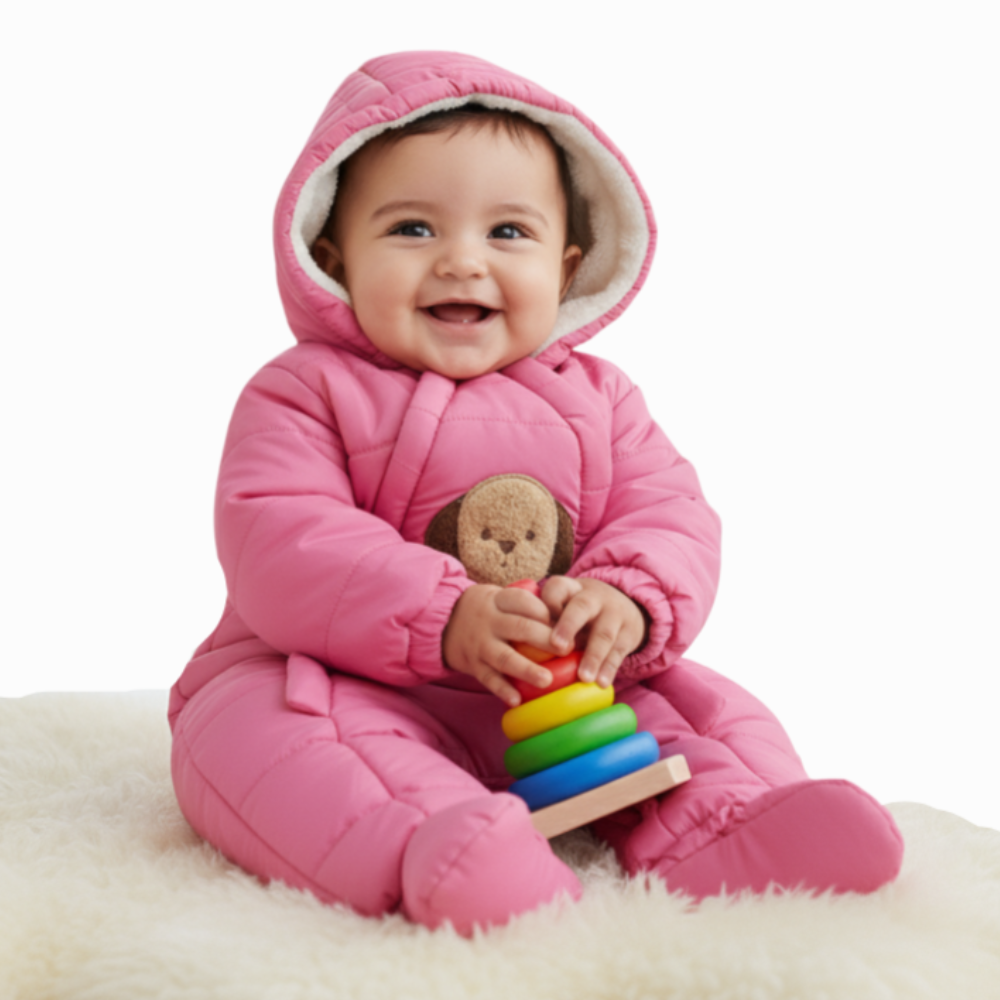 Baby Girls Waterproof Hooded Overall - Dog Face Design