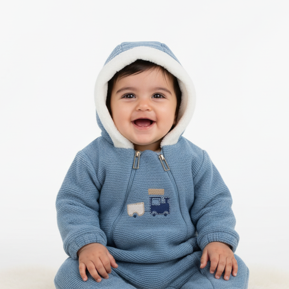 Baby Boys Hooded Overall - Train Design