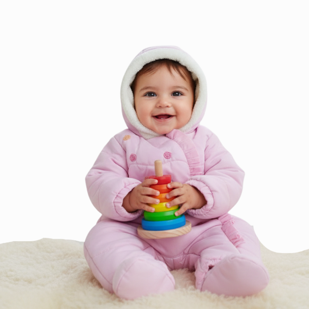 Baby Girls Waterproof Hooded Overall - Flowers Design