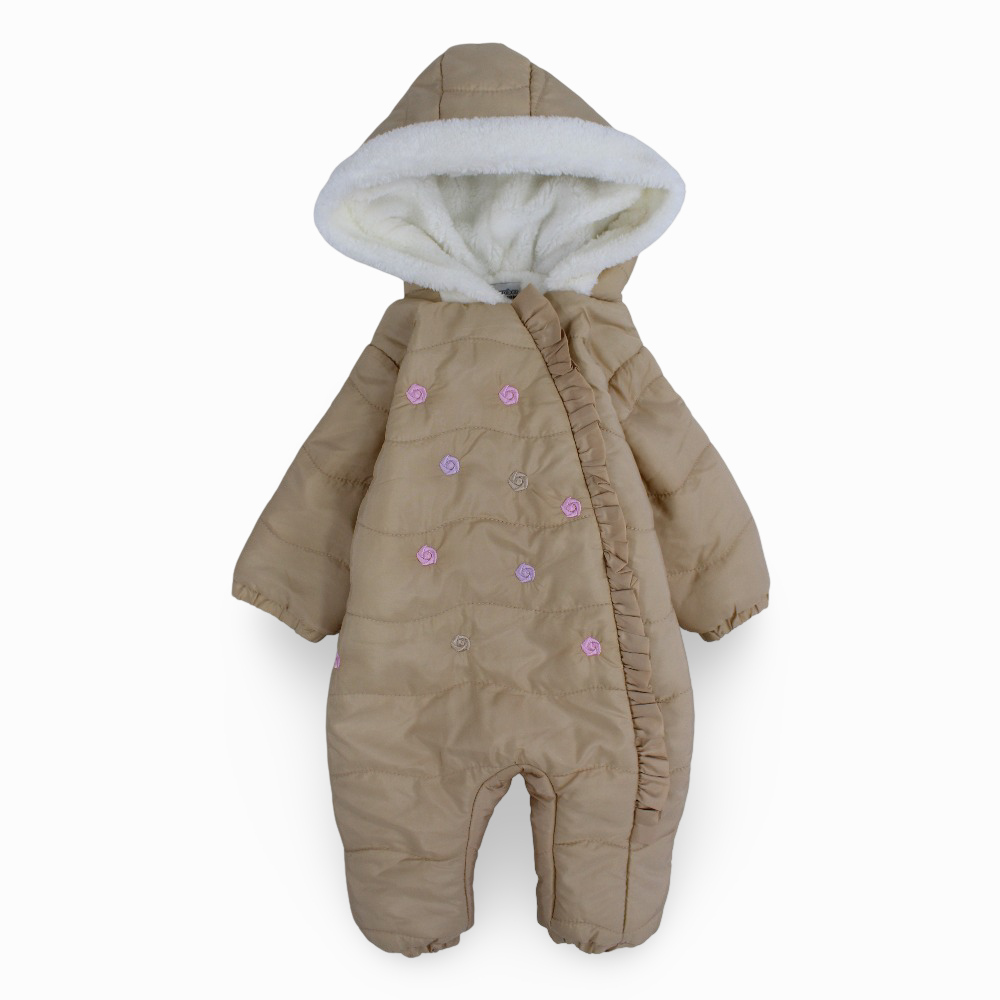 Baby Girls Waterproof Hooded Overall - Flowers Design