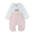 Baby Girls Cotton Baby Footie Onesie – Teddy Bear & Flowers Embroidery