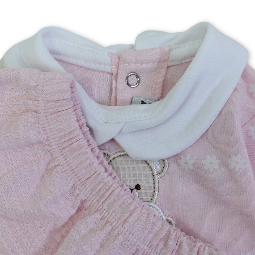 Baby Girls Cotton Pajama – Teddy Embroidery