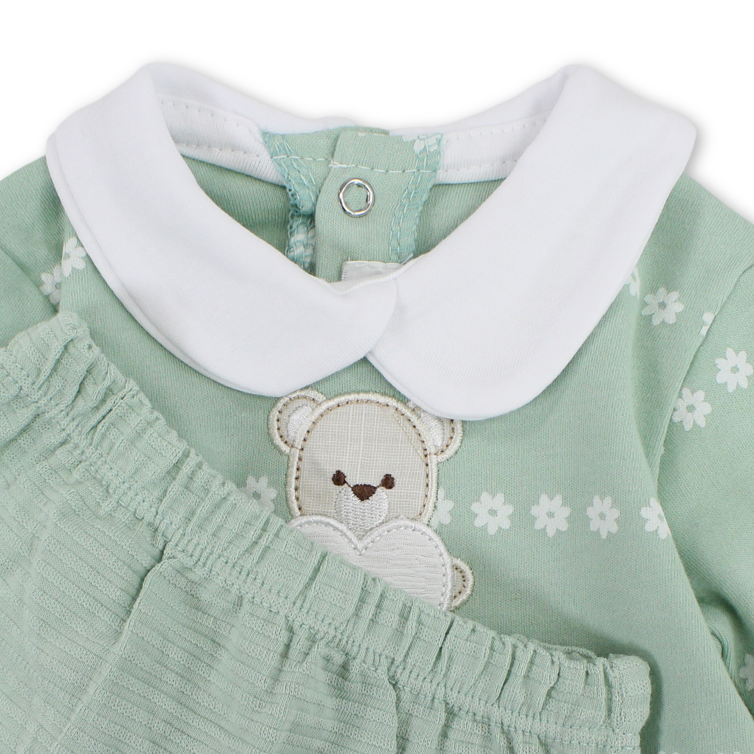 Baby Girls Cotton Pajama – Teddy Embroidery