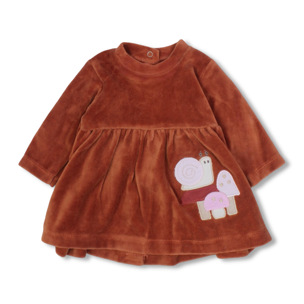 Baby Girls Velvet Dress – Mushroom & Snail Design