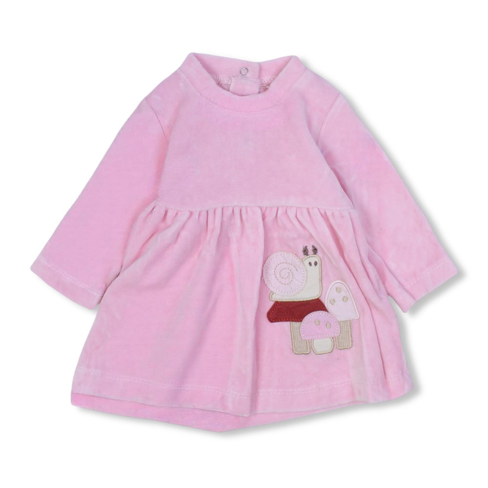 Baby Girls Velvet Dress – Mushroom & Snail Design