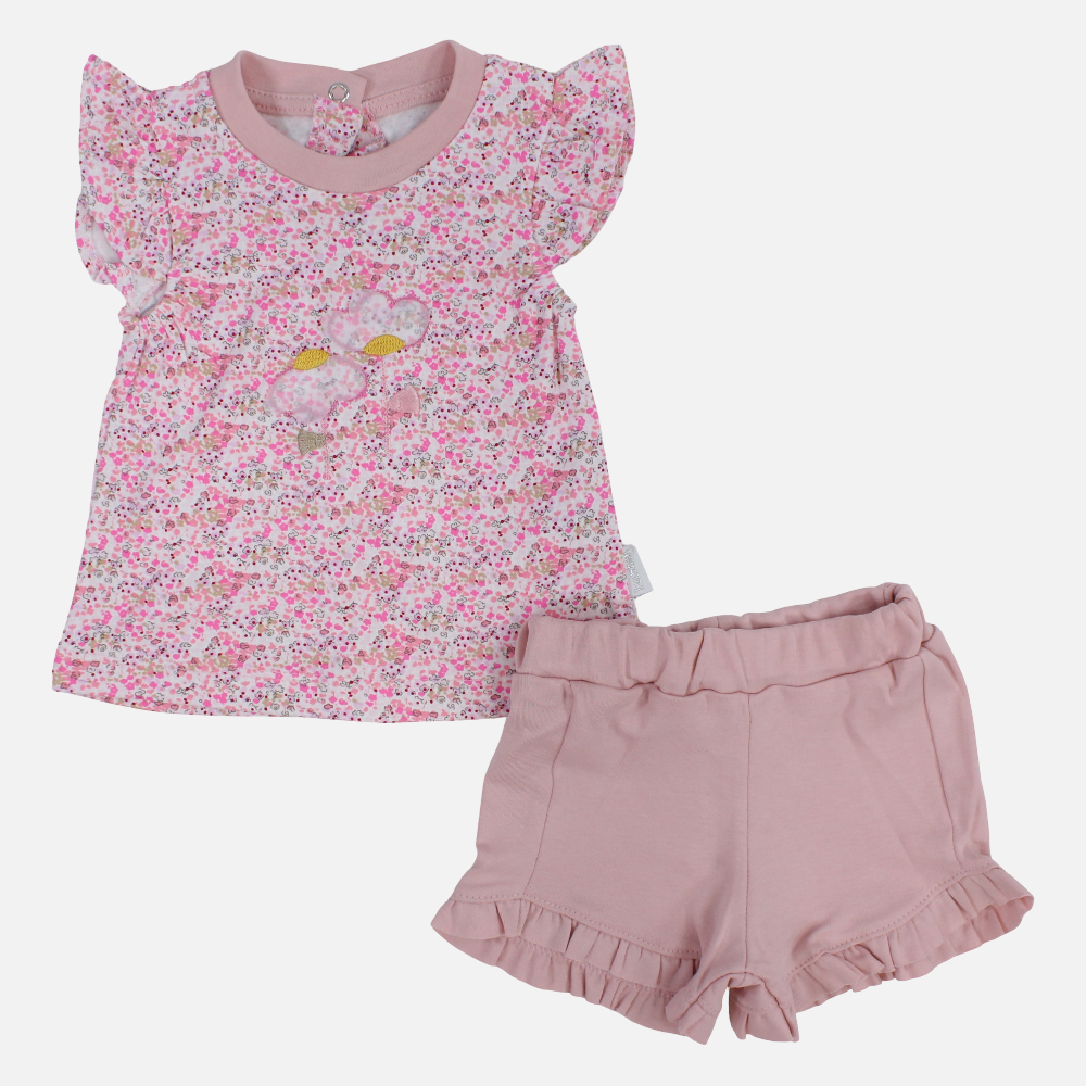 Baby Girls Cotton 2-Piece Outfit Set – Sleeveless with Floral Design