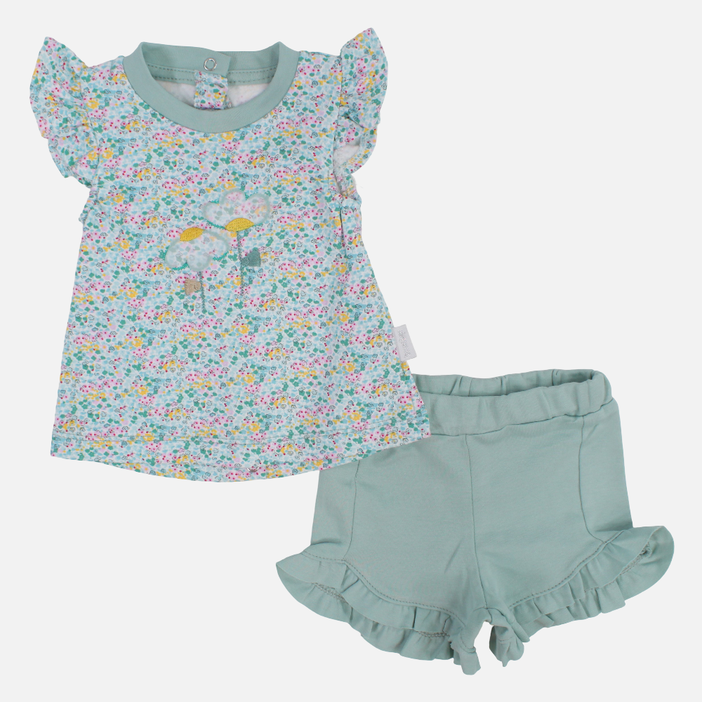 Baby Girls Outfit Set – Cotton – Sleeveless Floral Design