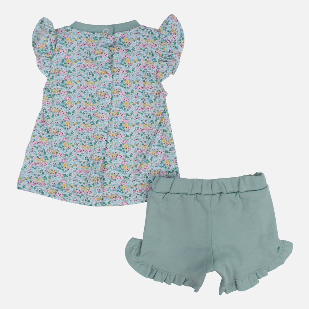 Baby Girls Cotton 2-Piece Outfit Set – Sleeveless with Floral Design
