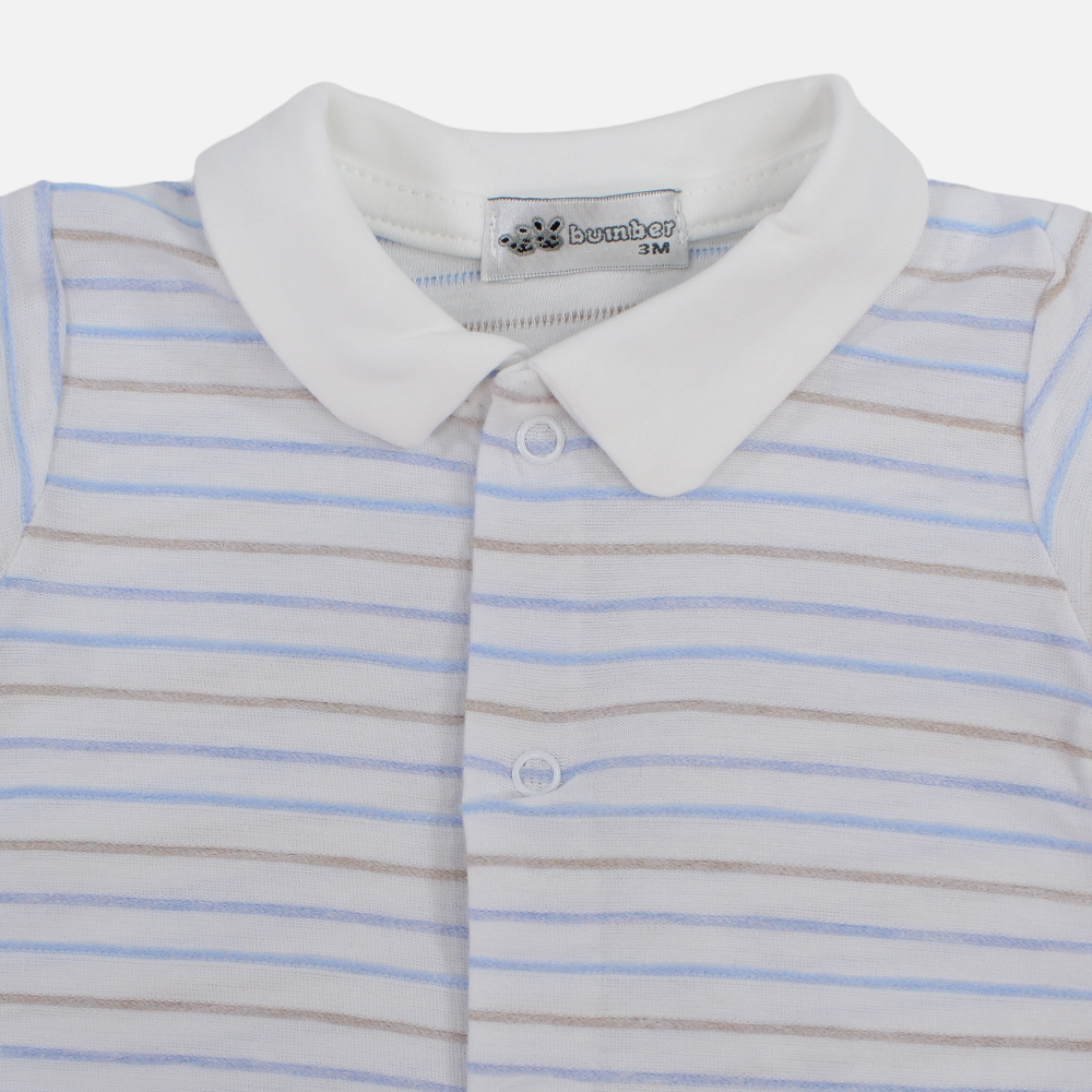 Baby Boys Cotton Romper - Striped with Bicycle Print