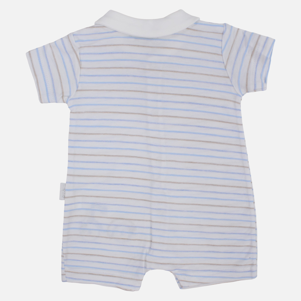 Baby Boys Cotton Romper - Striped with Bicycle Print