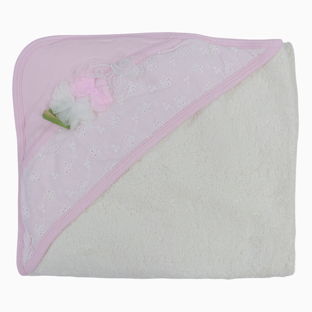 Baby Girls Cotton Hooded Towel – Lace Detail