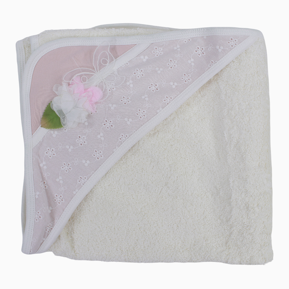 Baby Girls Cotton Hooded Towel – Lace Detail