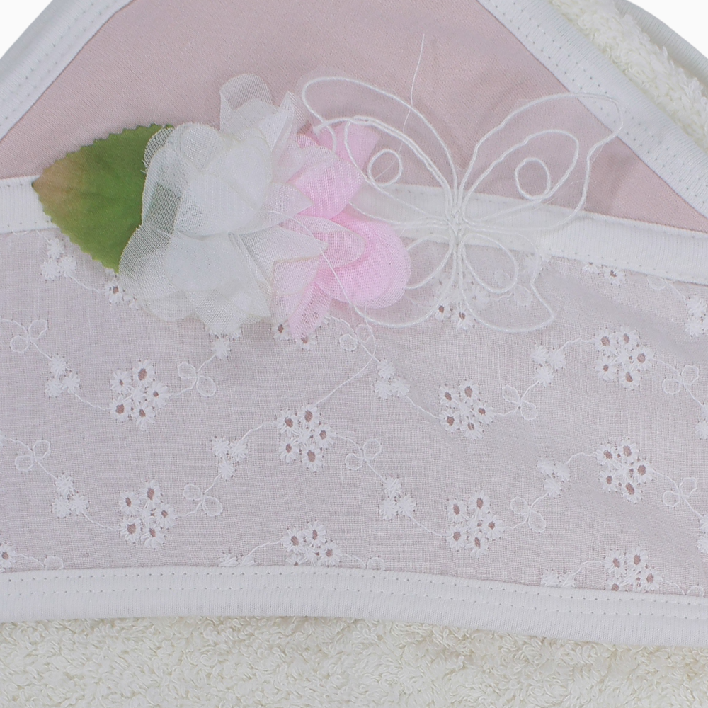 Baby Girls Cotton Hooded Towel – Lace Detail
