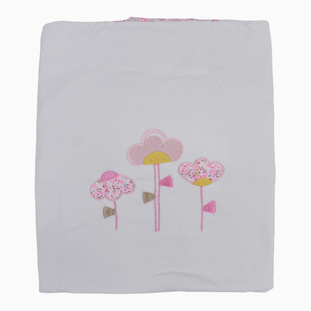 Baby Girls Cotton Blanket – Pink & White with Flower Design