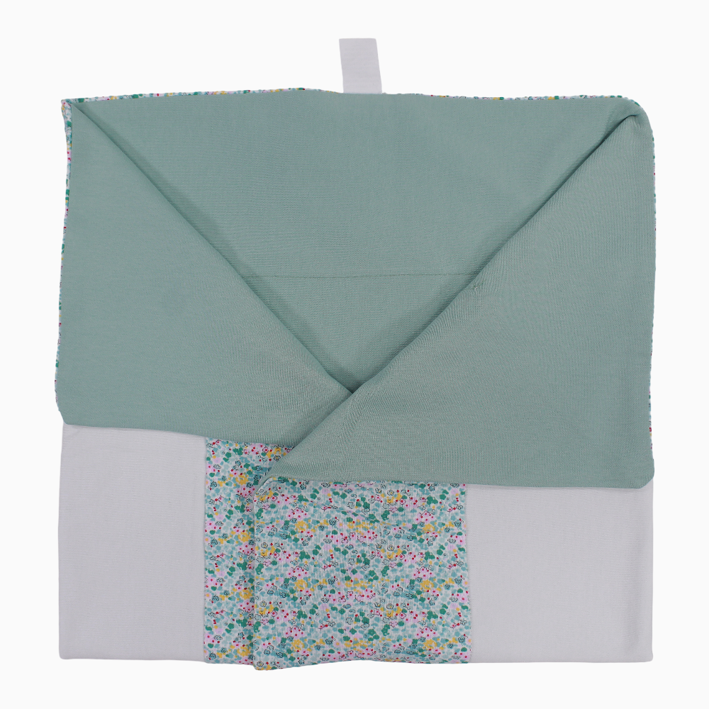 Baby Girls Cotton Blanket – White & Mint with Flower Design