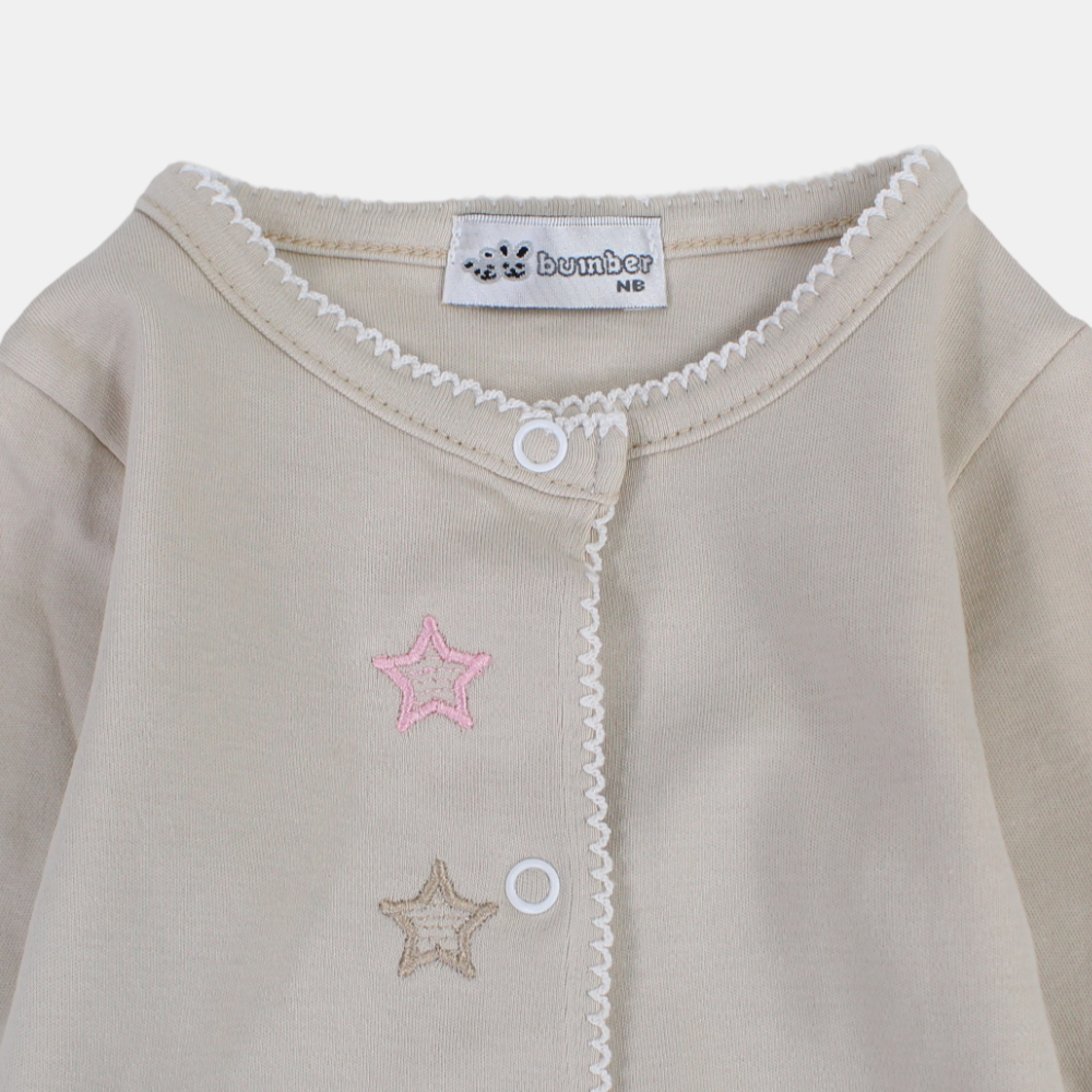 Baby Girls' Cotton Long-Sleeved Baby Footie - Stars Design