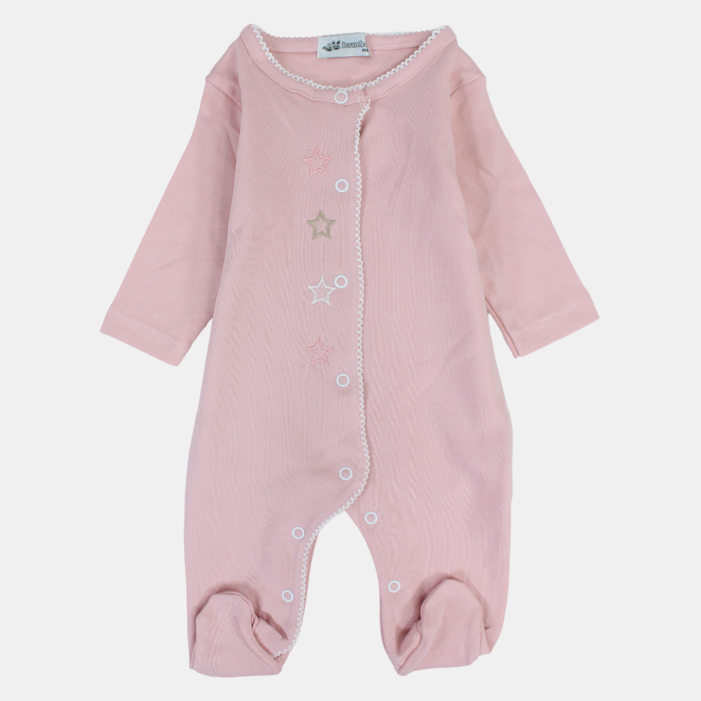 Baby Girls' Cotton Long-Sleeved Baby Footie - Stars Design