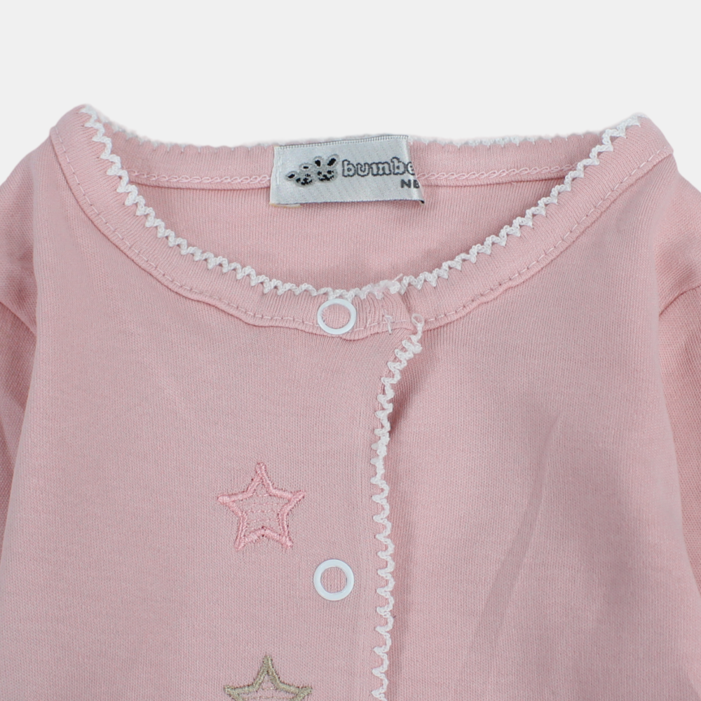 Baby Girls' Cotton Long-Sleeved Baby Footie - Stars Design