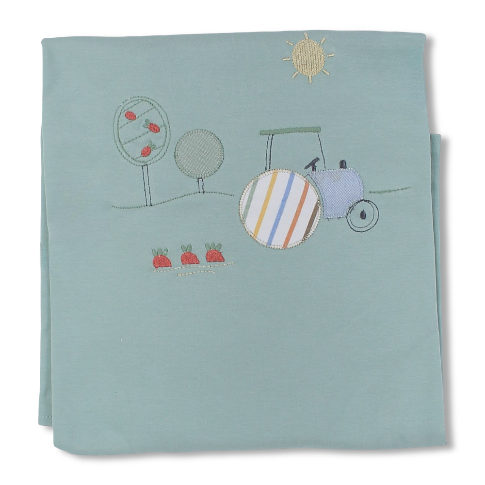 Cotton Baby Blanket  – Tractor Embroidery