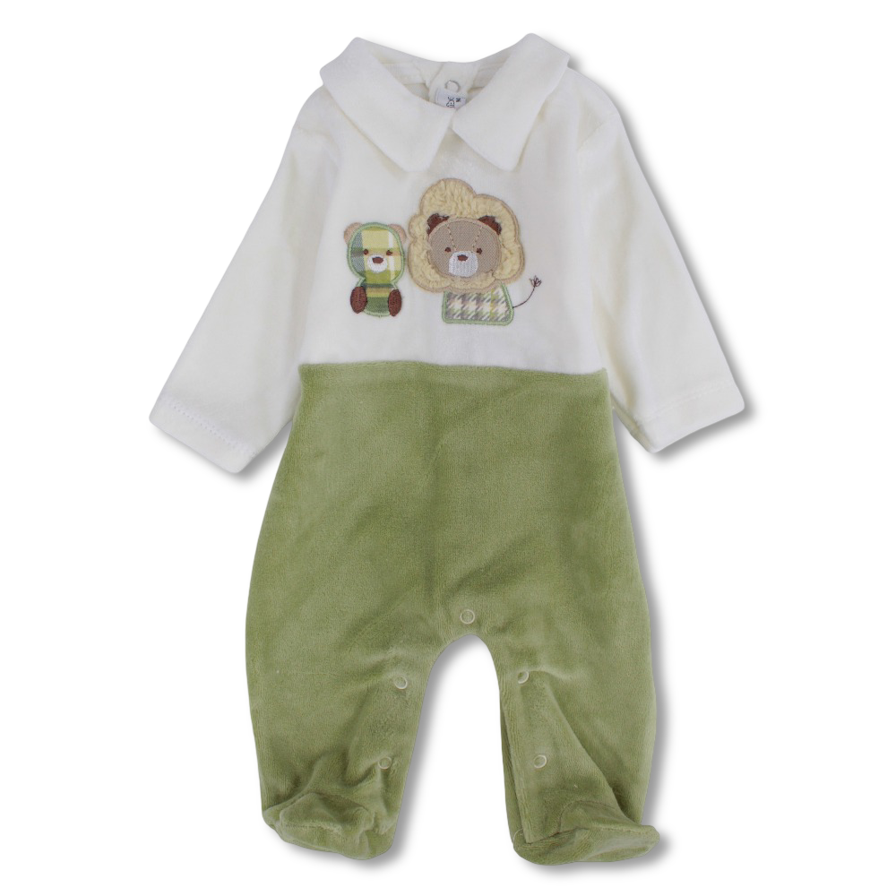 Baby Boys Velvet Baby Footie - Lion and Bear Design