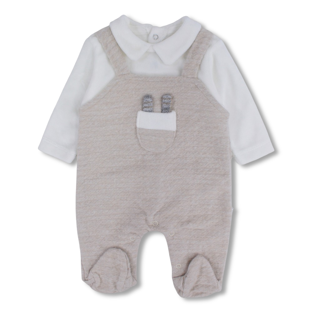 Baby Boys Velvet Baby Footie with Chest Pocket Detail