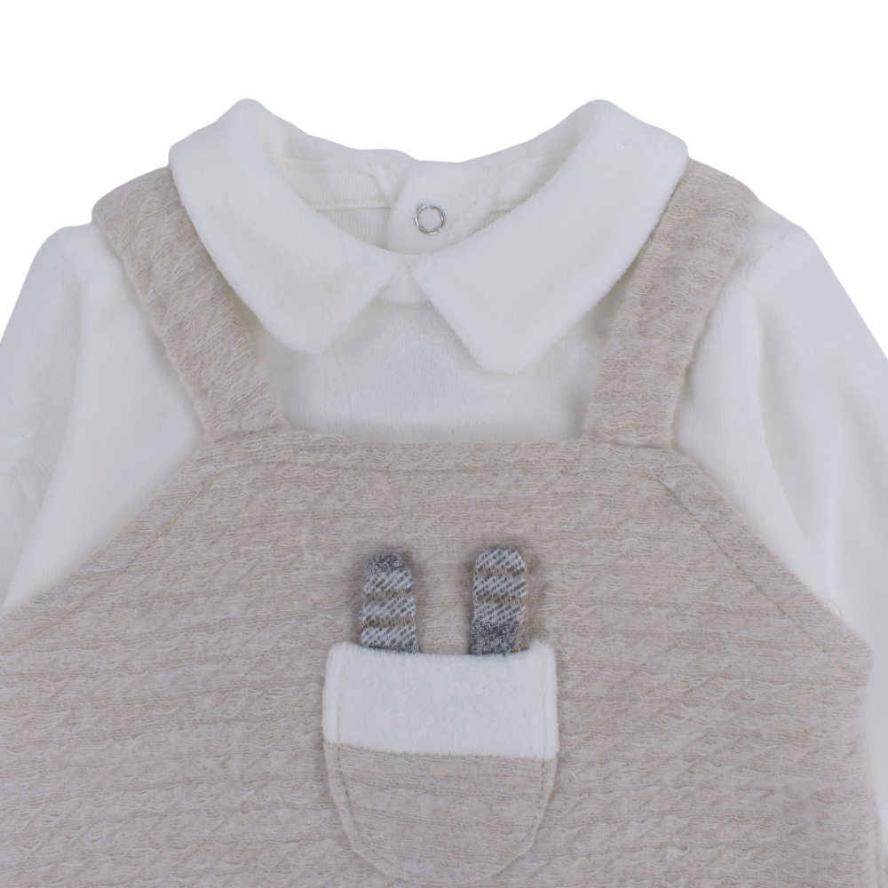 Baby Boys Velvet Baby Footie with Chest Pocket Detail
