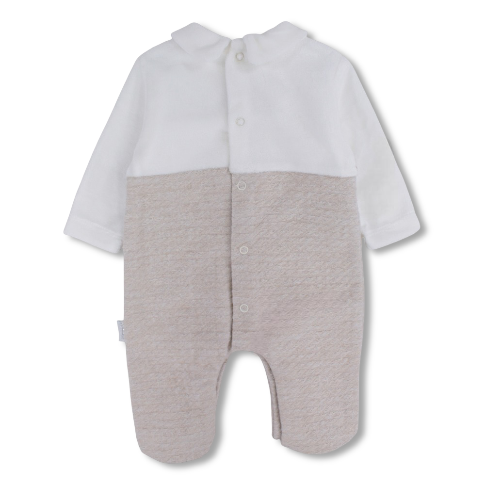 Baby Boys Velvet Baby Footie with Chest Pocket Detail