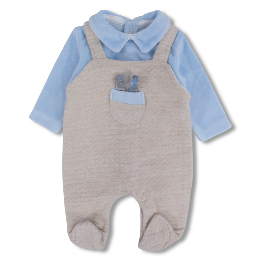 Baby Boys Velvet Baby Footie with Chest Pocket Detail