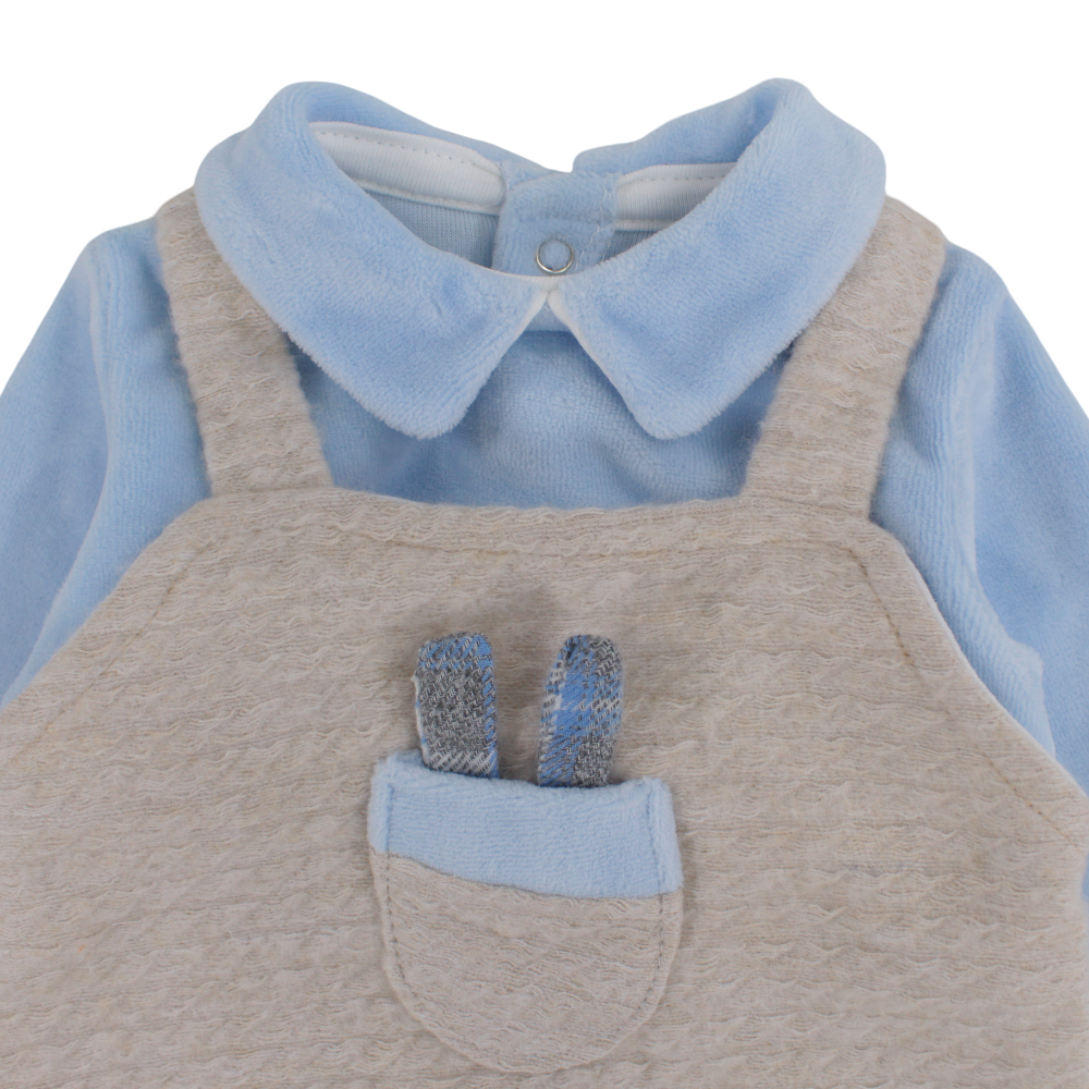 Baby Boys Velvet Baby Footie with Chest Pocket Detail