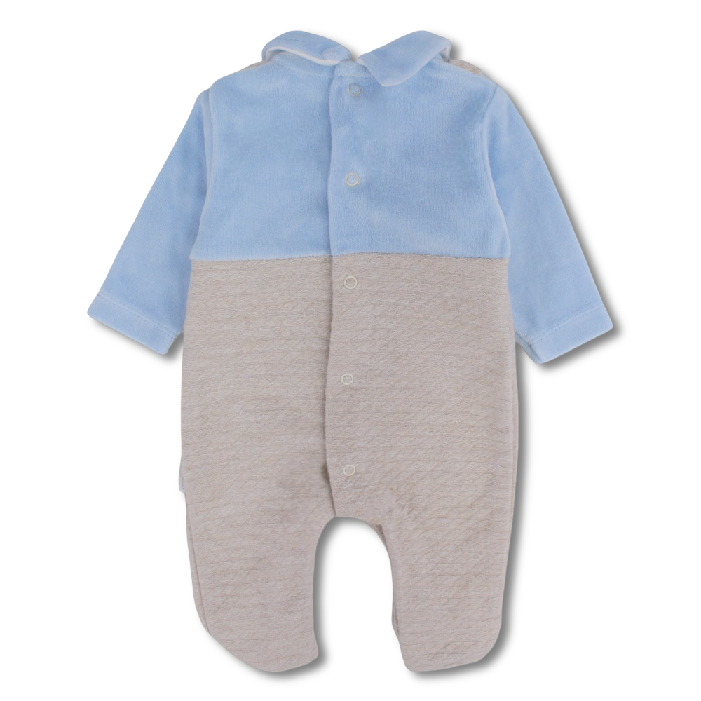 Baby Boys Velvet Baby Footie with Chest Pocket Detail