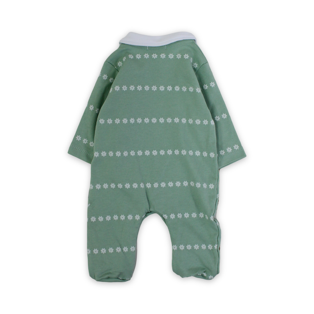 Baby Girls Cotton Baby Footie – Teddy Bear Embroidery
