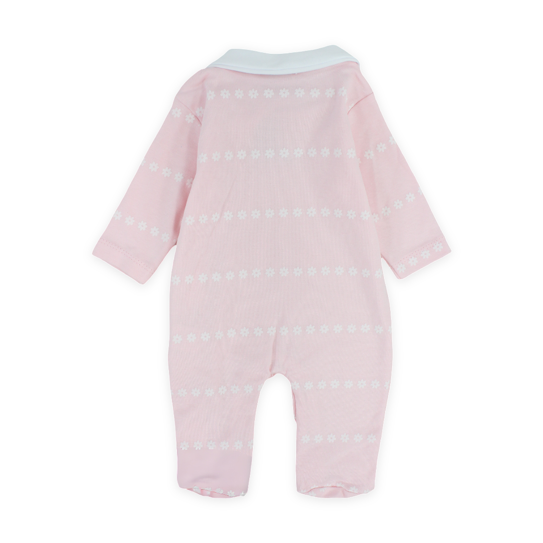 Baby Girls Cotton Baby Footie – Teddy Bear Embroidery