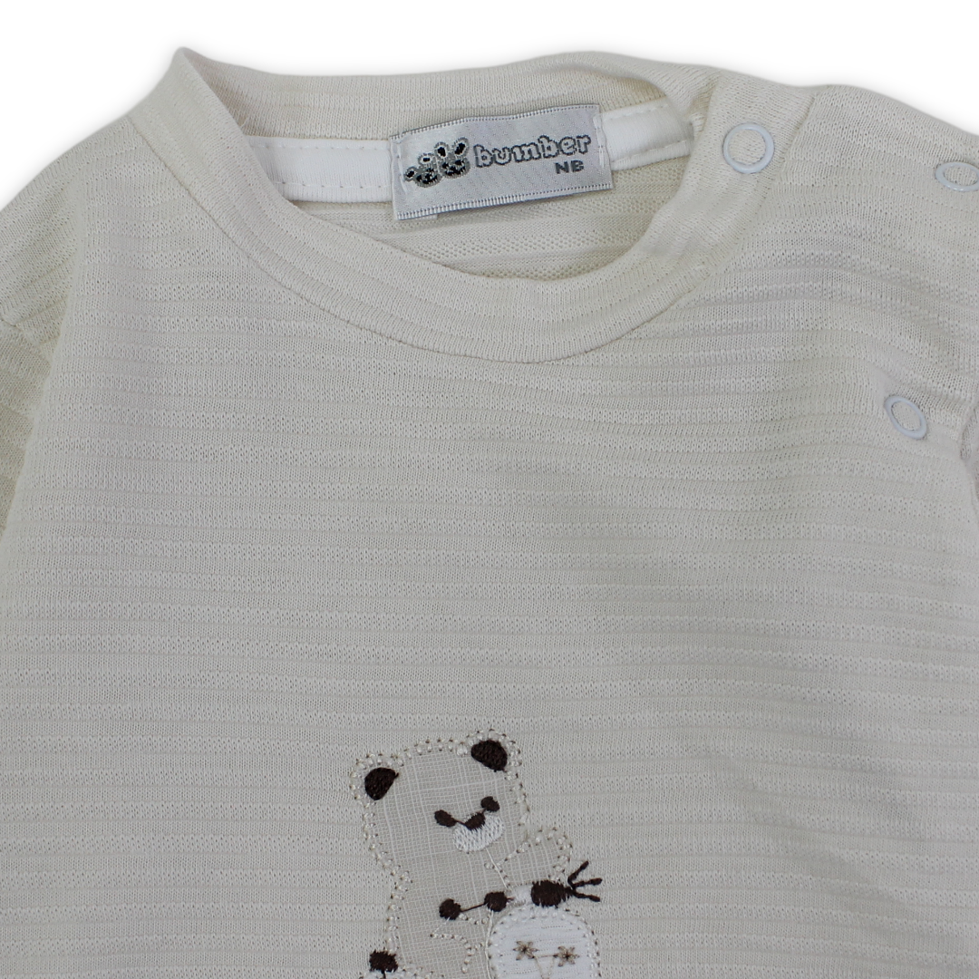 Baby Boys Cotton Baby Footie – Teddy Bear on Motorcycle Embroidery