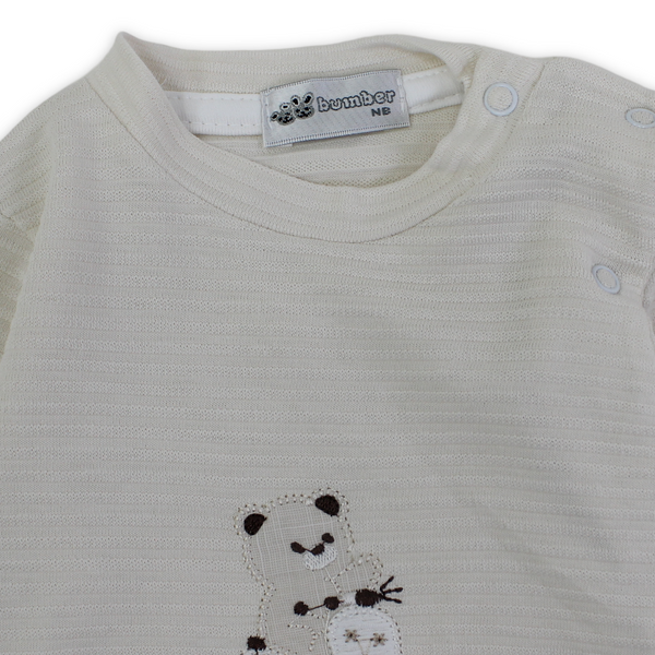 Baby Boys Cotton Baby Footie – Teddy Bear on Motorcycle Embroidery