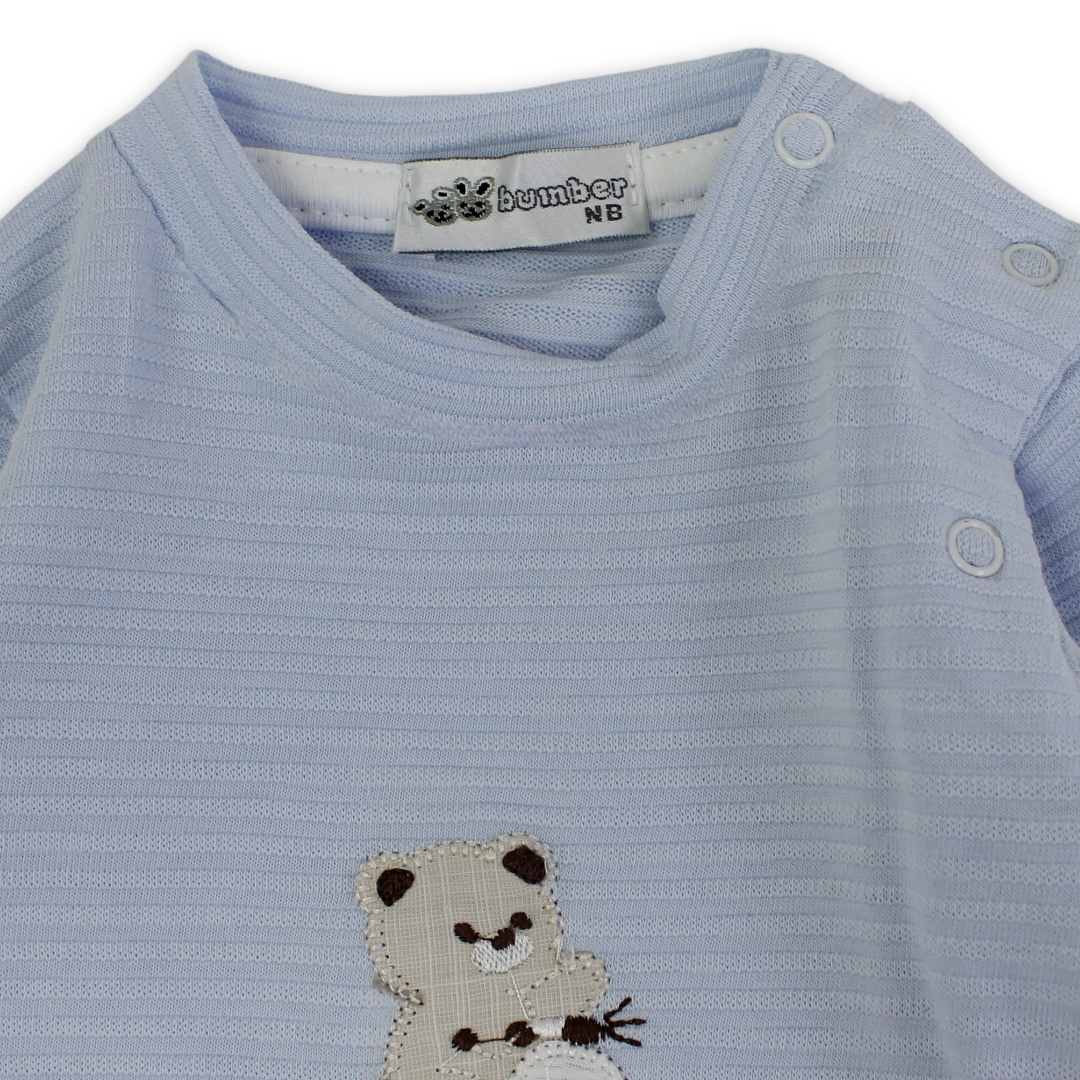 Baby Boys Cotton Baby Footie – Teddy Bear on Motorcycle Embroidery