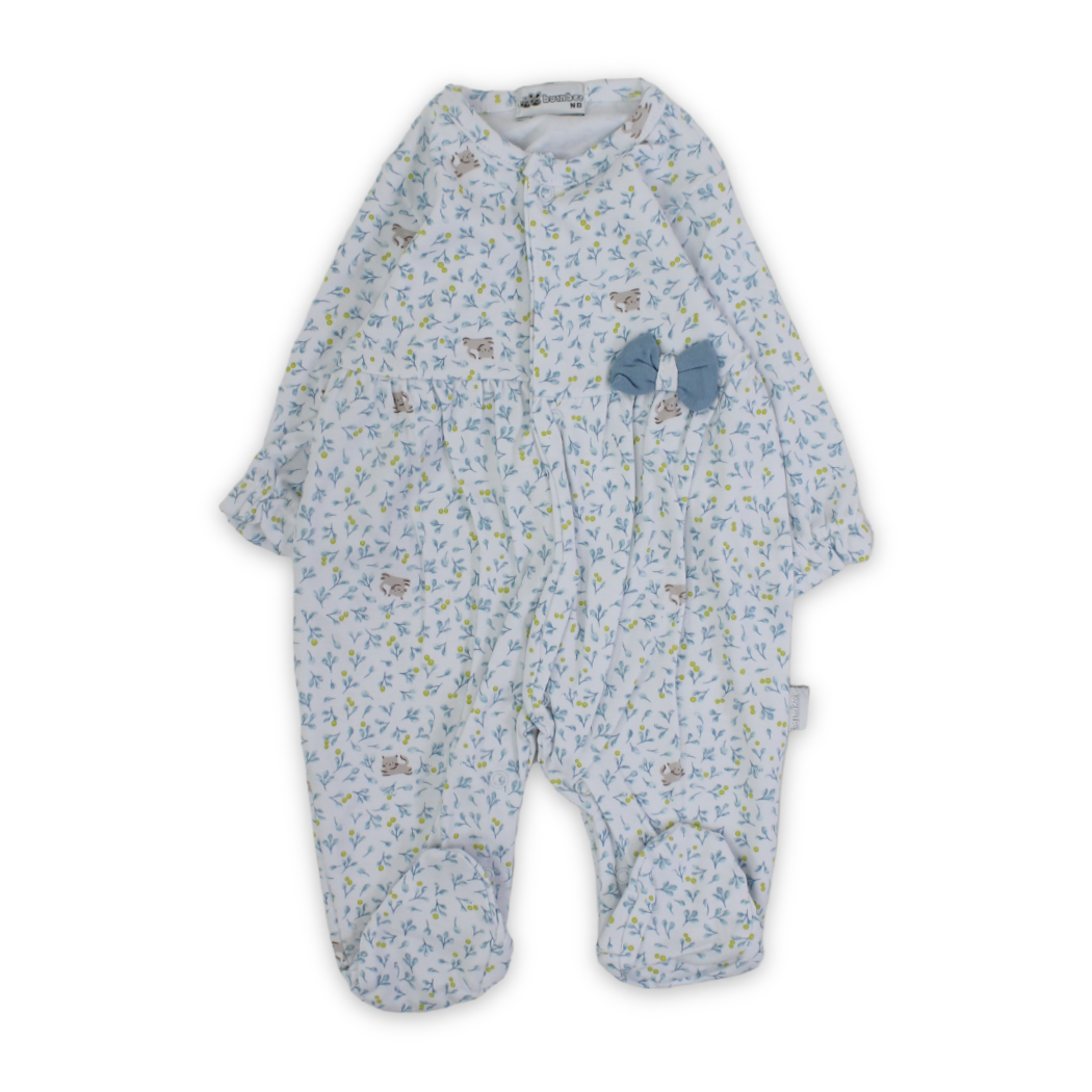 Baby Girls Cotton Baby Footie – with Bow Design