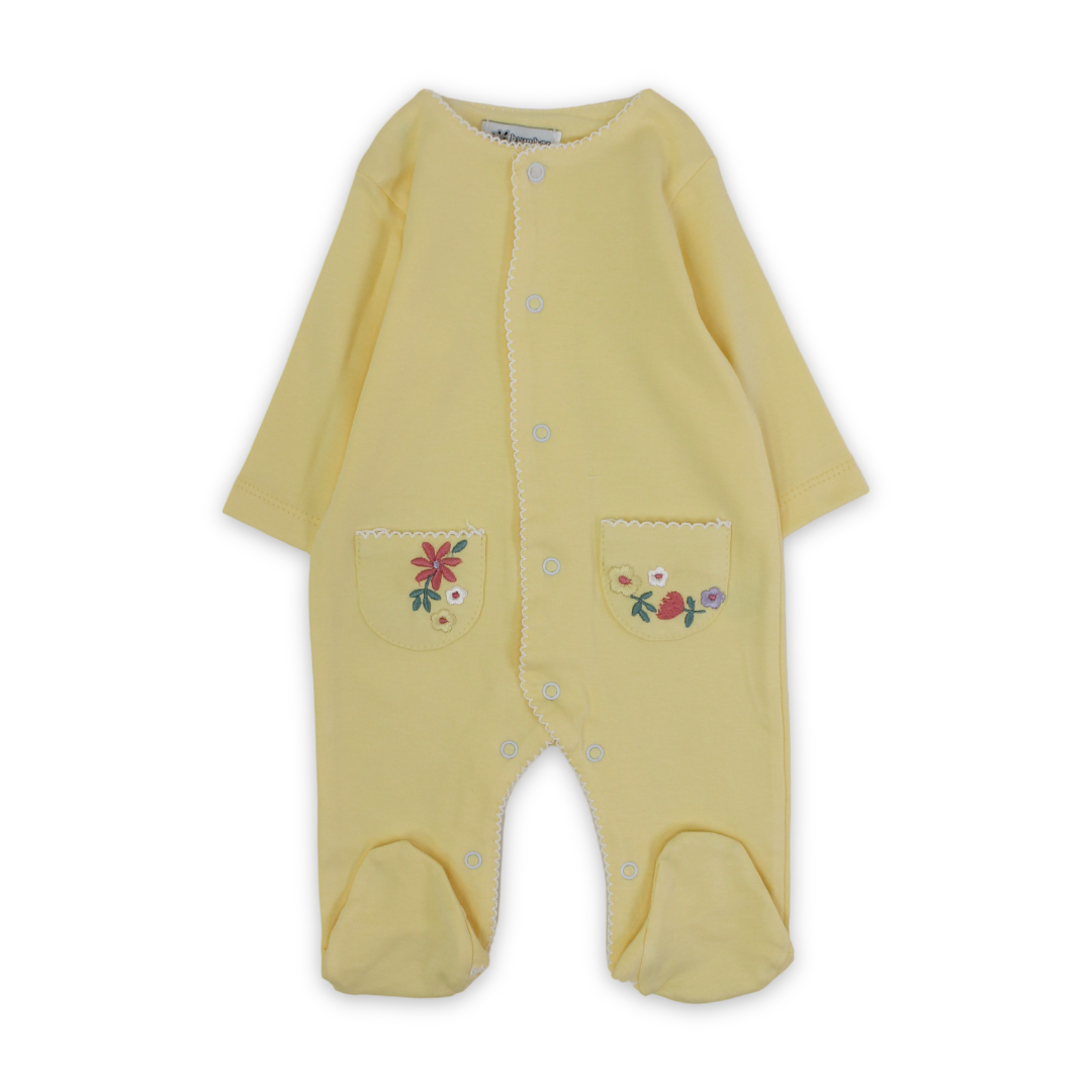 Baby Girls Cotton Baby Footie – with Flowers Embroidery - Clothing - Bumber