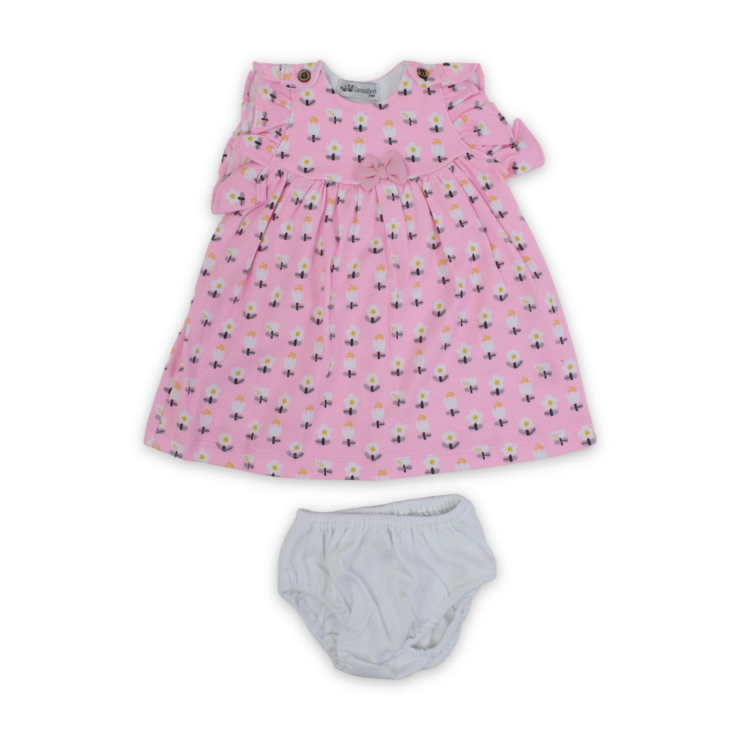 Baby Girls Cotton Dress – Flowers Print 2Pcs - Clothing - Bumber