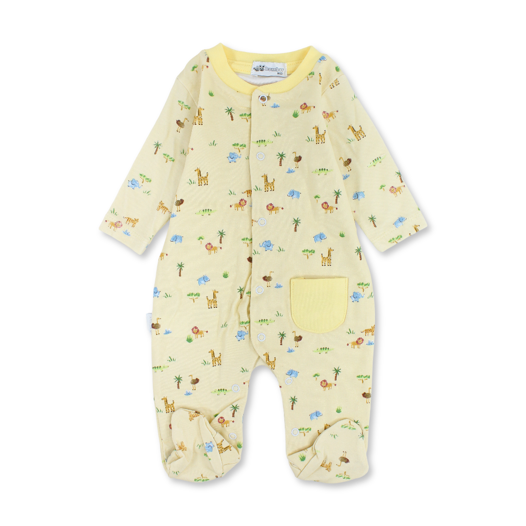 Baby Boys Cotton Baby Footie Onesie – Animals Print