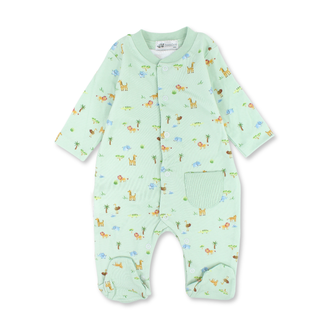 Baby Boys Cotton Baby Footie Onesie – Animals Print
