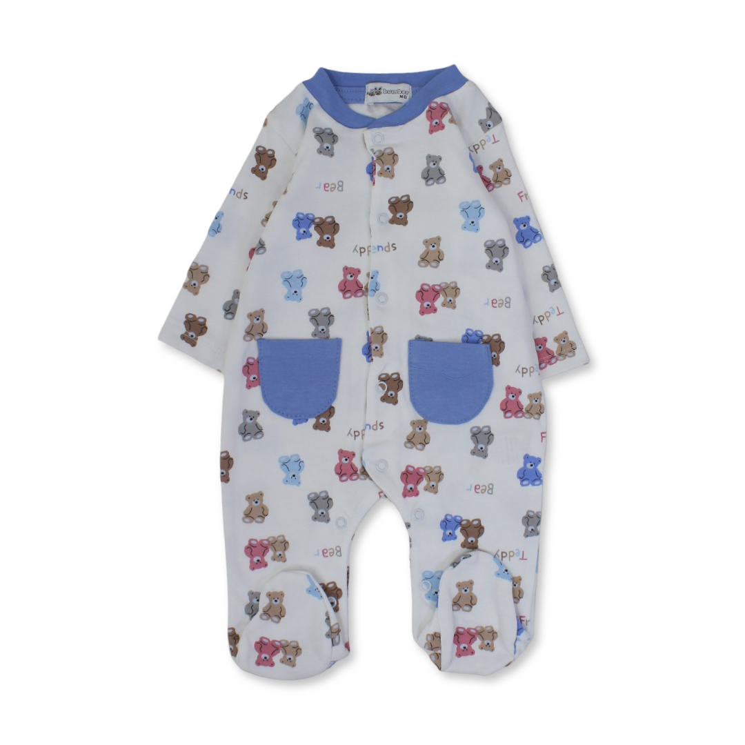 Baby Boys Cotton Baby Footie with – Teddy Bear Print