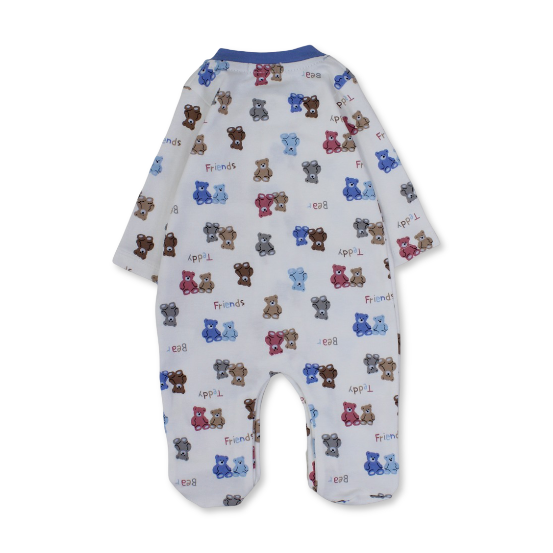 Baby Boys Cotton Baby Footie with – Teddy Bear Print