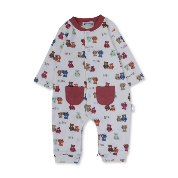 Baby Boys Cotton Baby Footie with – Teddy Bear Print