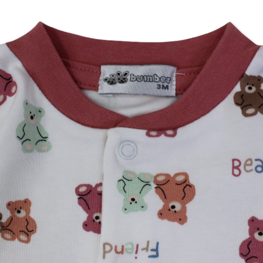 Baby Boys Cotton Baby Footie with – Teddy Bear Print