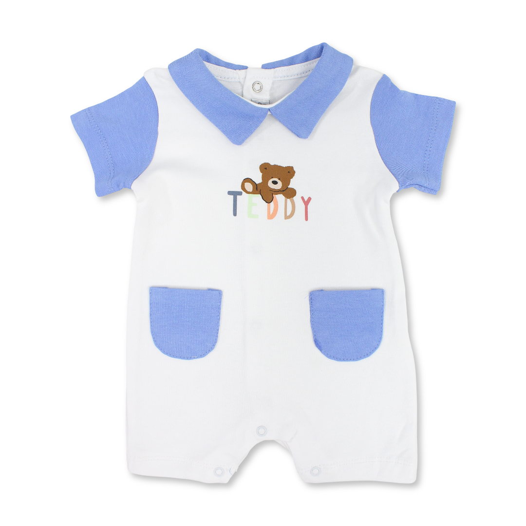 Baby Boys Cotton Romper – Teddy Bear Print