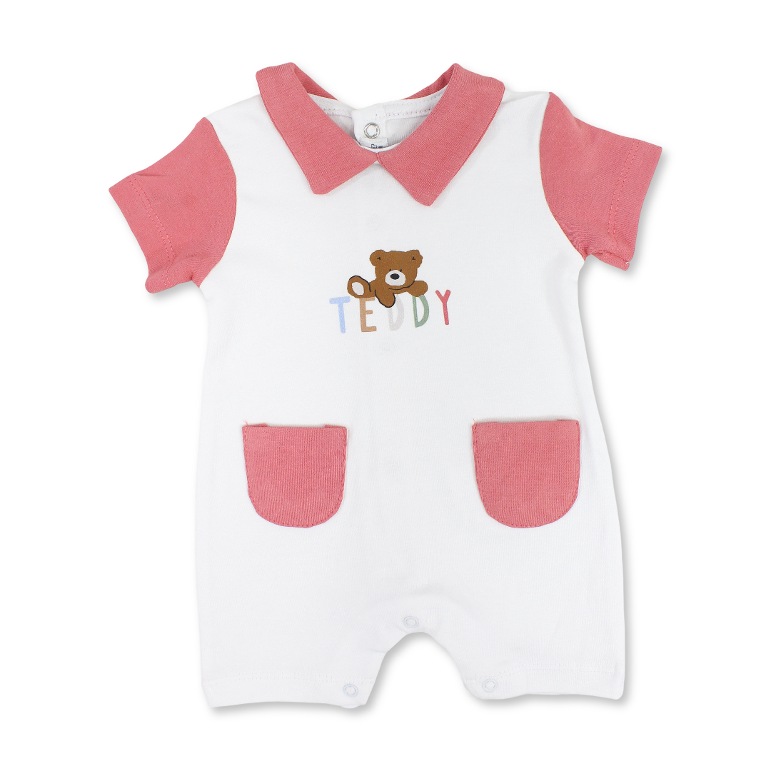 Baby Boys Cotton Romper – Teddy Bear Print